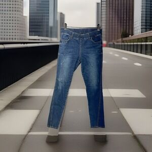 Martin Jeans Womens Large Blue Denim High Rise Slim Dark Wash Elastic waistband,